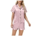 thumbnail image 1 of felwors Women's Satin Pajama Set 2-Piece Sleepwear Loungewear Button Down Short Sleeve Silky PJ Set Pink, M, 1 of 8