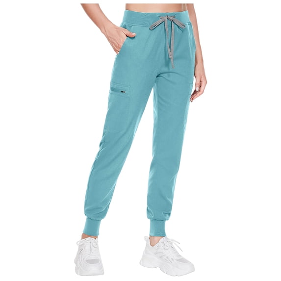 felwors Women's Scrub Cargo Jogger Pants Medical Workwear Bottoms with 5 Pockets, Lightweight Ultra Soft 2-Way Stretch Fabric (Light Blue, S)