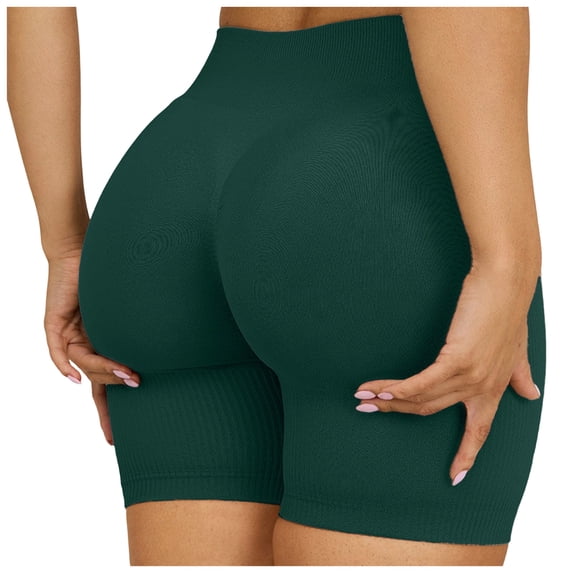 felwors Women's Seamless Scrunch Lifting Biker Shorts High Waisted Tummy Control for Yoga Workout Green for Size XXL