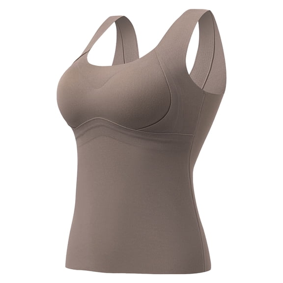 felwors Women's Seamless Tank Top with Built-in Bra - Comfort Stretch Base Layer Camisole Khaki, XL