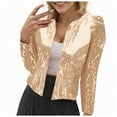 thumbnail image 1 of felwors Women's Sequin Open Front Cropped Jacket - Sparkly Party Blazer Long Sleeve Glam Outerwear Beige, M, 1 of 6