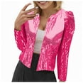 thumbnail image 1 of felwors Women's Sequin Open Front Cropped Jacket - Sparkly Party Blazer Long Sleeve Glam Outerwear Hot Pink, M, 1 of 6