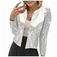 thumbnail image 1 of felwors Women's Sequin Open Front Cropped Jacket - Sparkly Party Blazer Long Sleeve Glam Outerwear Silver, XXXL, 1 of 6