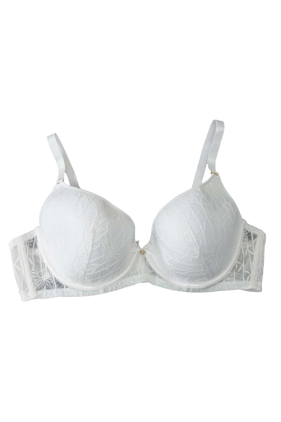 Women's Sexy Lace Bra Demi Sheer Mesh Balconette Unlined Bras Underwire (White, 110D)