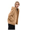 thumbnail image 1 of felwors Women's Sherpa Fleece Jacket - Warm Zip-Up Hooded Winter Coat with Pockets, Fuzzy Fashion Sweatshirt Jacket for Cold Weather Khaki, L, 1 of 5