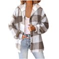 thumbnail image 1 of felwors Women's Sherpa Hooded Cardigan Fall Winter Fuzzy Fleece Jacket Warm Soft Plaid Flannels sweater coat Outwear Khaki, L, 1 of 7