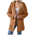 thumbnail image 1 of felwors Women's Sherpa Hooded Jacket - Fuzzy Fleece Zip Up Coat with Pockets, Casual Warm Outerwear for Winter Orange, L, 1 of 8