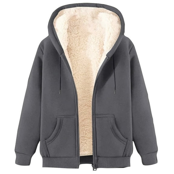 felwors Women's Sherpa Lined Fleece Jacket - Full Zip Up Hoodie, Warm Fall & Winter Casual Coat with Pockets Dark Gray, XXXXXL