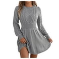 thumbnail image 1 of felwors Women's Short Sweater Dress, Cinched Waist Long Sleeve Crewneck Cable Knit Dresses, Fall Winter Casual Outfits Grey, S, 1 of 8