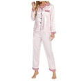 thumbnail image 1 of felwors Women's Silk Pajama Set 2-piece Satin Striped Pjs Soft Button Pajama Wide Leg Pants with Pocket Light Pink, S, 1 of 4