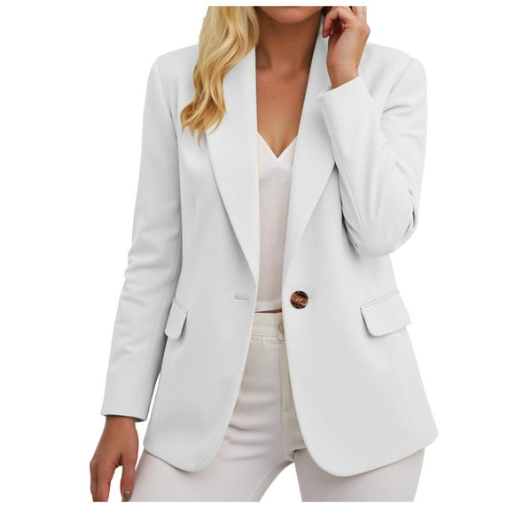 felwors Women's Single Button Suit Autumn Long Sleeved Solid Color Small Suit Jacket White, XL