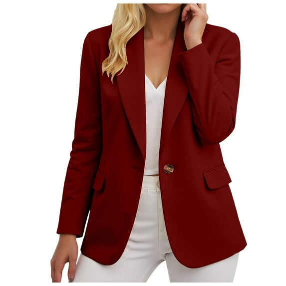 felwors Women's Single Button Suit Autumn Long Sleeved Solid Color Small Suit Jacket , M