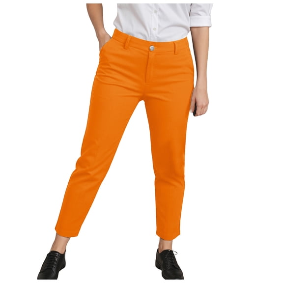 felwors Women's Slim Fit, Straight Leg Stretch Twill Chino Pant Orange, S
