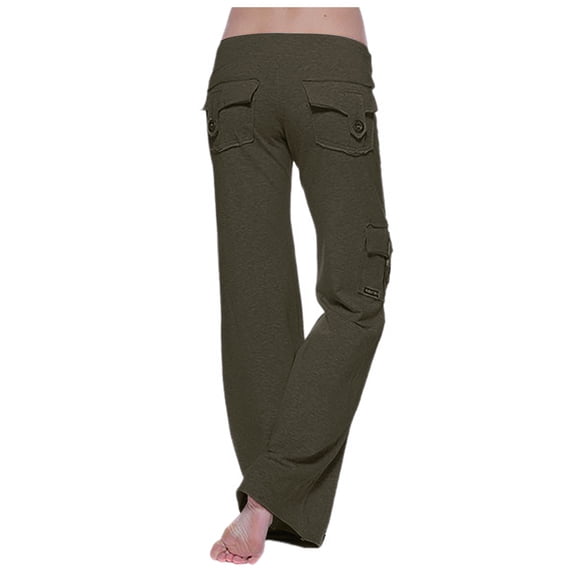 felwors Women's Soft Cargo Pants Lightweight Outdoor High Waist Cargo Yoga Pants Wide Leg Casual Relaxed Fit Cargo Leggings Green, M