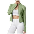 thumbnail image 1 of felwors Women's Stand-Up Collar Stretchy Slim-Fit Yoga Jacket - Long-Sleeved with Thumbholes, Zippered for Sports, Running & Fitness Green, XL, 1 of 8