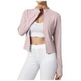 thumbnail image 1 of felwors Women's Stand-Up Collar Stretchy Slim-Fit Yoga Jacket - Long-Sleeved with Thumbholes, Zippered for Sports, Running & Fitness Pink, XXL, 1 of 8