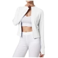 thumbnail image 1 of felwors Women's Stand-Up Collar Stretchy Slim-Fit Yoga Jacket - Long-Sleeved with Thumbholes, Zippered for Sports, Running & Fitness White, S, 1 of 8