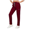 thumbnail image 1 of felwors Women's Straight Leg 8 Pocket Cargo Scrub Pants with 4-Way Stretch Scrubs with Zip Split Ankle Opening Wine XXL, 1 of 5