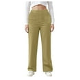 thumbnail image 1 of felwors Women's Straight Leg Pants High Waisted Button Stretchy Business Work Casual Trousers Multiple Pockets Yellow, M, 1 of 6