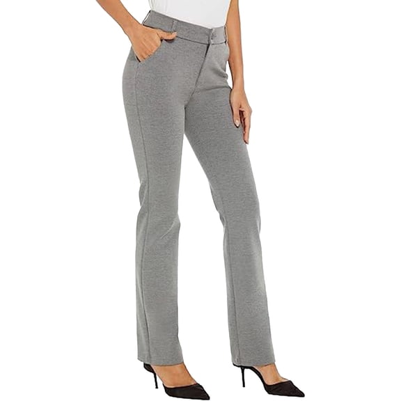 felwors Women's Stretchy Straight Leg Dress Work Pants Business Office Casual Slacks with Pockets Silver, S