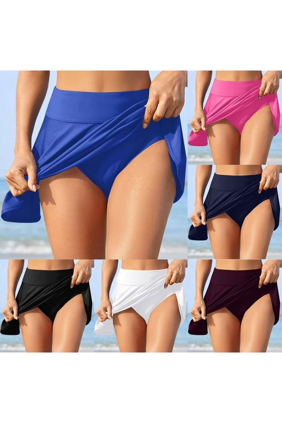 Women's Swim Skirt Bikini Cover-Up Skort High-Waisted Flared Swimwear Skirt Swimwear Bottoms with Built-In Shorts Sun Protection Skirt for Pool & Beach Swim Skirt for Women (Hot Pink, XXL)
