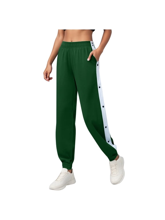 Women's Tear Away Pants Side Split Snap Button Basketball Active Workout Joggers AG, XL