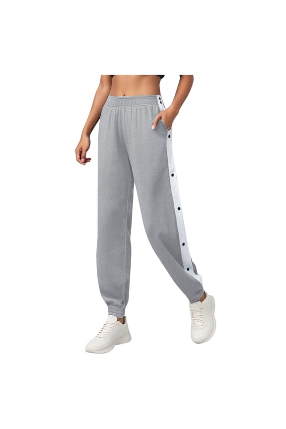 Women's Tear Away Pants Side Split Snap Button Basketball Active Workout Joggers Light Gray, M