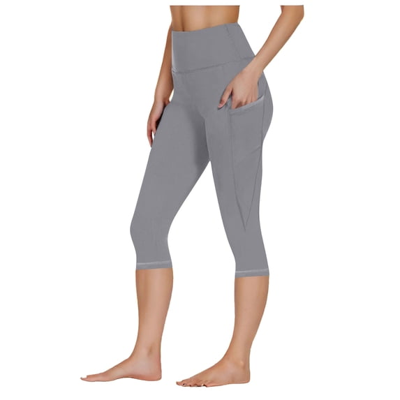 felwors Women's Thick High Waist Capris Yoga Pants Workout Leggings Light Gray for Size S