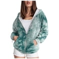 thumbnail image 1 of felwors Women's Tie-Dye Oversized Zip Up Hoodie Jacket Cotton Fleece Lined with Pockets Green for Size XXXL, 1 of 6