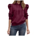 thumbnail image 1 of felwors Women's Trendy Puff Long Sleeve Drawstring Hoodies Trendy Fall Winter Casual Pullover Sweatshirts for Women 2025 Wine, M, 1 of 5