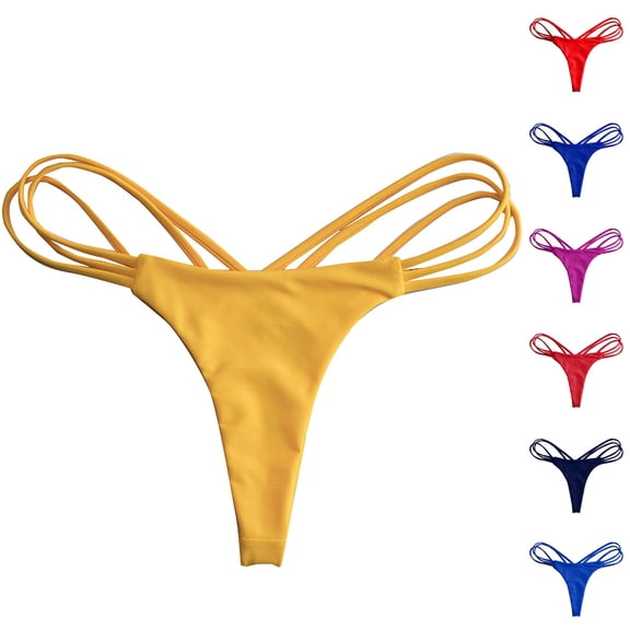 felwors Women's Triple Strappy Thong Bikini Bottoms (RD2, L)