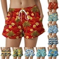 thumbnail image 1 of felwors Women's Tropical Island Beach Scene Print Shorts Elastic Drawstring Waist Rolled Cuff Summer Vacation Casual Shorts (Light Blue, L), 1 of 5