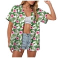 thumbnail image 1 of felwors Women's Tropical Vacation Hawaiian Shirt Pink Hibiscus Palm Leaf Print Short Sleeve Button Down Beach Casual Summer Shirt (Light Green, L), 1 of 7