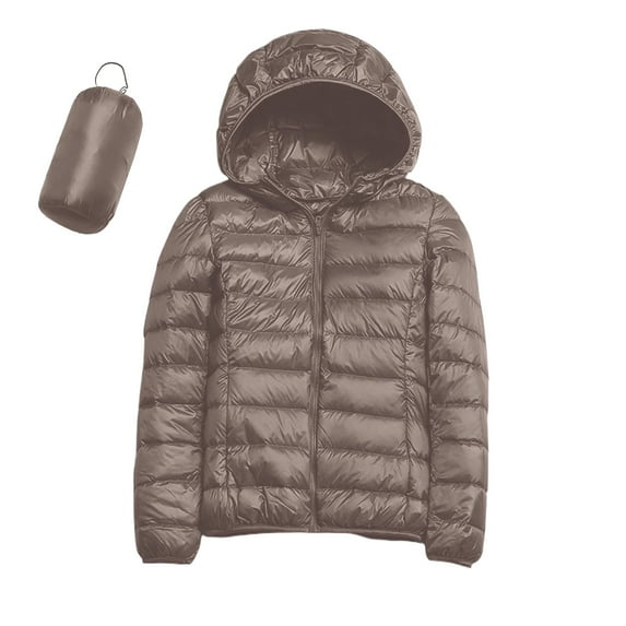 felwors Women's Ultralight Packable Hooded Down Jacket Puffer Down Coats Khaki, XXXL
