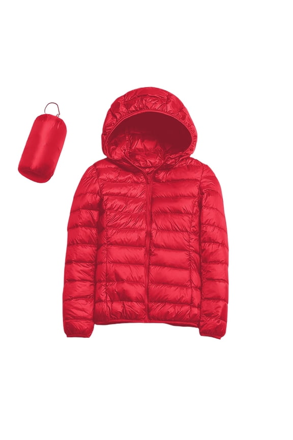Women's Ultralight Packable Hooded Down Jacket Puffer Down Coats Red, S