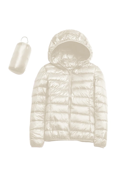 Women's Ultralight Packable Hooded Down Jacket Puffer Down Coats White, L