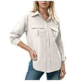 thumbnail image 1 of felwors Women's Utility Button-Down Shirt - Multi-Pocket Long Sleeve Workwear Blouse for Outdoor & Casual Wear Khaki, L, 1 of 7