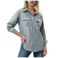 thumbnail image 1 of felwors Women's Utility Button-Down Shirt - Multi-Pocket Long Sleeve Workwear Blouse for Outdoor & Casual Wear Sky Blue, XL, 1 of 7