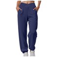 thumbnail image 1 of felwors Women's V Crossover Waist Sweatpants Baggy Y2K Jogger Pants Wide Leg Fleeced Lounge Pants Navy, M, 1 of 6