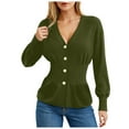 thumbnail image 1 of felwors Women's V-Neck Button Down Cardigan - Waist Cinched Peplum Hem Knit Sweater AG, M, 1 of 5
