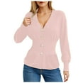 thumbnail image 1 of felwors Women's V-Neck Button Down Cardigan - Waist Cinched Peplum Hem Knit Sweater Pink, XL, 1 of 5