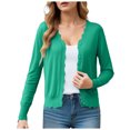 thumbnail image 1 of felwors Women's V Neck Long Sleeve Scalloped Knit Cardigan Lightweight Soft Sweater Green, XXL, 1 of 8