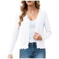 thumbnail image 1 of felwors Women's V Neck Long Sleeve Scalloped Knit Cardigan Lightweight Soft Sweater White, L, 1 of 8