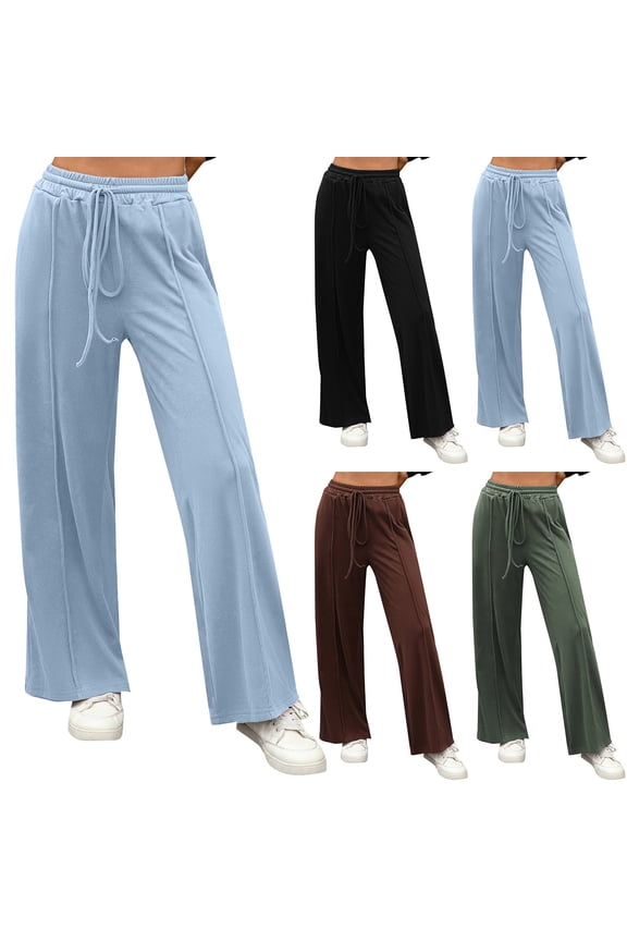 Women's Wide Leg Lounge Pants with Drawstring Waist Soft Knit Casual Trousers for Everyday Wear and Streetwear Style（Coffee， XXL）