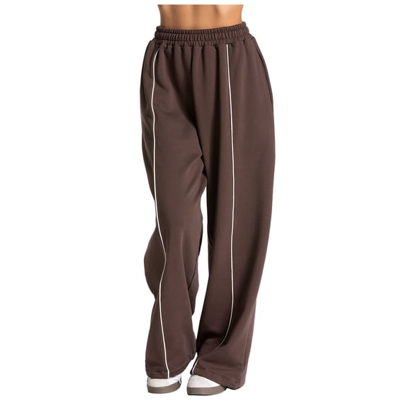 felwors Women's Wide Leg Sweatpants Elastic High Waist Straight Leg Sweatpants Teen Girl Baggy Sweatpants with Pockets (Brown, M)
