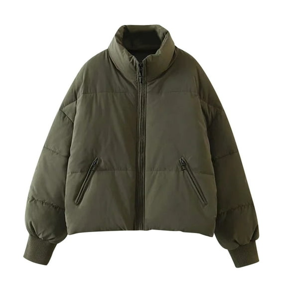 felwors Women’s Winter Cropped Puffer Jacket Coat Short Warm Quilted Jacket Army Green, L