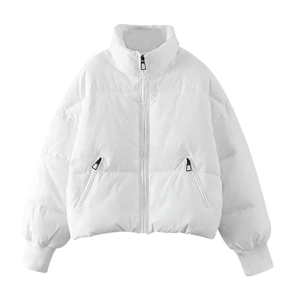 felwors Women’s Winter Cropped Puffer Jacket Coat Short Warm Quilted Jacket Beige, L