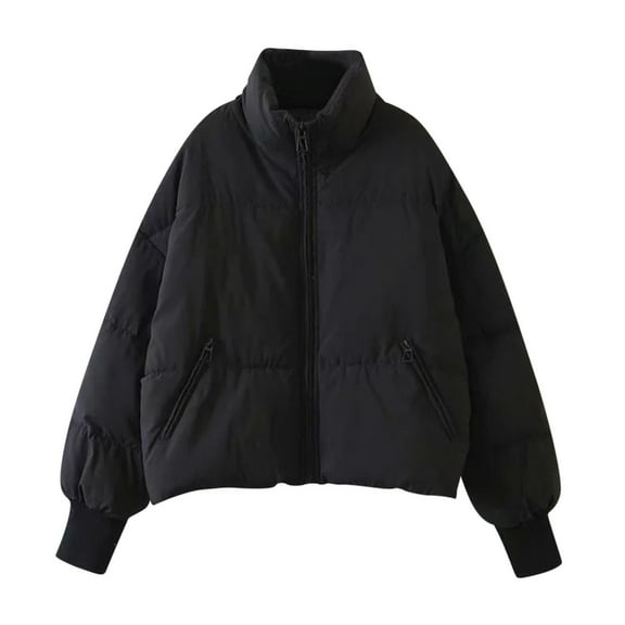 felwors Women’s Winter Cropped Puffer Jacket Coat Short Warm Quilted Jacket Black, XS