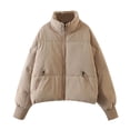 thumbnail image 1 of felwors Women’s Winter Cropped Puffer Jacket Coat Short Warm Quilted Jacket Khaki, L, 1 of 8