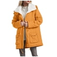 thumbnail image 1 of felwors Women's Winter Mid Length Thick Warm Lamb Wool Lined Jacket Coat Yellow, XL, 1 of 4
